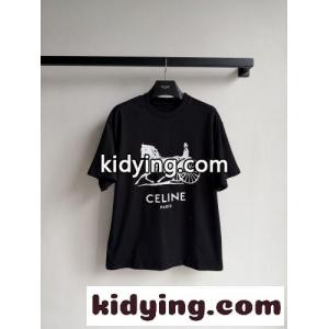 ベーシック ロゴ コットン 半袖Tシャツ セリーヌ ブランド コピー Tシャツ 偽物 ブラックkid26uamm4v