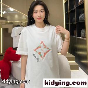 半袖Tシャツ ホワイト ルイヴィトン コピーブランド コピー クルーネック モノグラムフラワー風フロントデザイン ドット調ロゴ Louis vuitton コピーブランドkidying26euGHXn