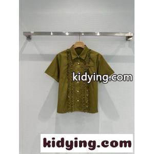 ロゴ入り コットン 半袖シャツ ミュウミュウ コピー シャツ コピー オリーブkid26bGbOHr