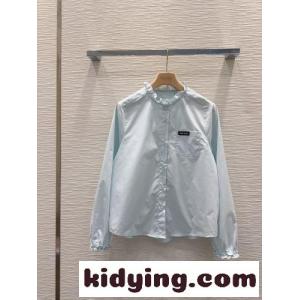 ロゴ入り フリルカラー コットンシャツ ミュウミュウ コピー シャツ コピー ライトブルーkid26DCq8ry