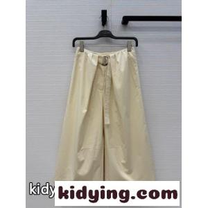 ロエベ ブランド コピー パンツ 偽物 ベルト付き ワイドキュロットパンツ アイボリーkid2645DeaC