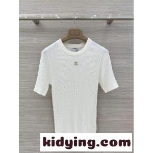 定番 リブ編み 半袖ニット シャネル スーパーコピー ニット コピー クルーネック ホワイトkid26D0Xnuq