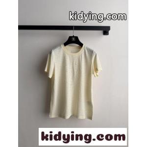 ボーダー柄 ロゴ クルーネック 半袖Tシャツ シャネル コピーブランド Tシャツ コピー イエローkid268XnGTf