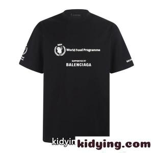 激安 メンズ Tシャツ ブラック 半袖 ロゴプリント WFP World Food Programme コラボ クルーネック カジュアル ストリート 夏人気 バレンシアガ コピー コピー balenciaga コピーkidying26HTrWHv