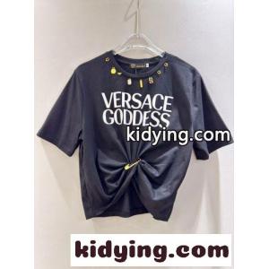 ヴェルサーチ スーパーコピー Tシャツ コピー セーフティー ピン ロゴ 半袖Tシャツ ブラックkid26XDCa8n