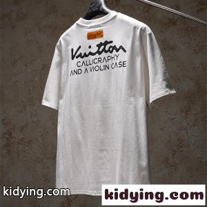 ホワイト 半袖Tシャツ Louis vuitton コピー バックロゴプリント ルイヴィトン コピー コピー カリグラフィ文字 クルーネック シンプルフロントkidying268zqSbi