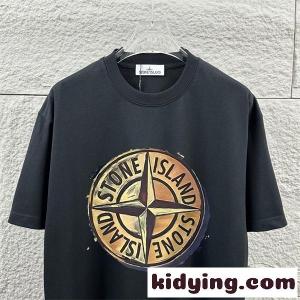 ブラック 半袖Tシャツ Stone Island ホースモチーフ ストーンアイランド コピー 馬具プリント クルーネック フロントグラフィックkidying26nGPnSn