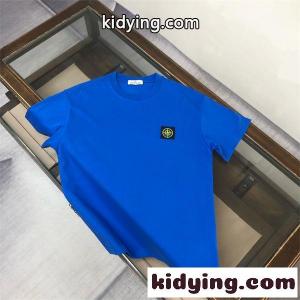 ロイヤルブルー 半袖Tシャツ Stone Island 胸元ロゴパッチ ストーンアイランド コピー クルーネック 無地ボディ カラー展開kidying265n8nma