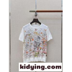 大人エレガント 半袖 プリント サマーニット エルメス コピー ニット コピー ホワイトkid268n8rCm