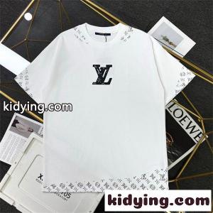 ホワイト 半袖Tシャツ Louis vuitton スーパーコピー センターロゴ ルイヴィトン スーパーコピー コピー モノグラム柄LV刺繍風 クルーネック 裾袖ロゴプリントkidying26nGvSji