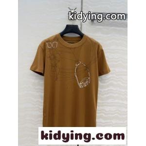 エルメス スーパーコピー Tシャツ コピー 馬具プリント コットン クルーネックTシャツ ブラウンkid26CWr4zm