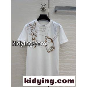 エルメス ブランド コピー Tシャツ コピー 馬具プリント コットン クルーネックTシャツ ホワイトkid26ySveai