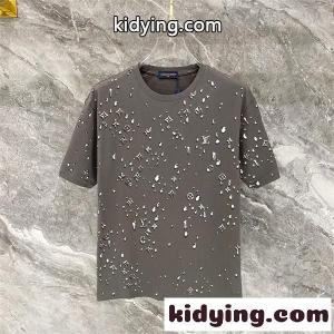 グレー 半袖Tシャツ Louis vuitton コピーブランド メタリックモノグラム ルイヴィトン コピーブランド コピー しずく柄プリント クルーネック 総柄デザインkidying26GLjqiq