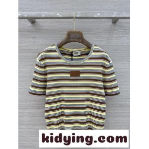 リブ編み マルチボーダー クルーネック 半袖ニット フェンディ スーパーコピー ニット 偽物kid26DGPL9r