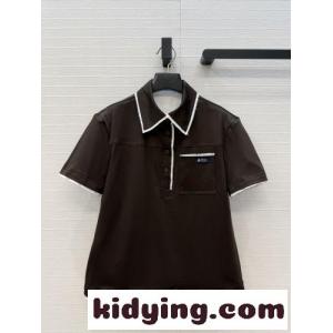 プラダ スーパーコピー Tシャツ 偽物 カジュアル 配色 ポロシャツ コットン混 ダークブラウンkid265vu0XD