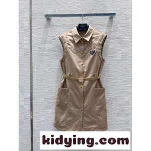 ベルテッド ノースリーブワンピース プラダ ブランド コピー ワンピース 偽物 ベージュkid26qOnyuu