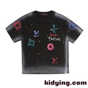 ペイントスプラッシュ 半袖Tシャツ Louis vuitton コピー マルチカラーLVプリント ルイヴィトン コピー コピー ブラック ホワイト クルーネックkidying26n8z4fu