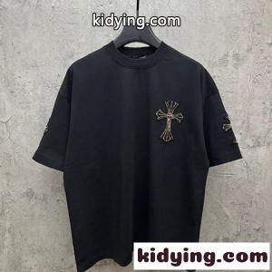 CHROME hearts コピー クロムハーツ コピー 2026新作 メンズ 半袖Tシャツ クロスフローラル 刺繍 グラフィック オーバーサイズ 高街風kidying26qSfK9D
