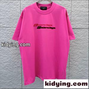 ビビッドピンク 半袖Tシャツ balenciaga コピー バレンシアガ コピー コピー ダブルロゴプリント クルーネック ゆったりシルエット メンズカジュアルkidying26L1v0Pf