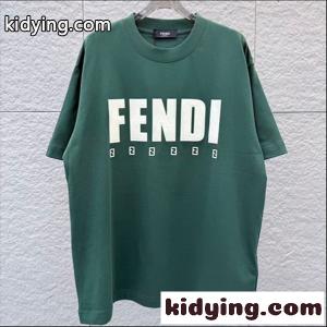 ディープグリーン 半袖Tシャツ fendi スーパーコピー フェンディ スーパーコピー コピー ビッグロゴプリント FFミニパターン クルーネック ゆったりトップスkidying264PrCWv