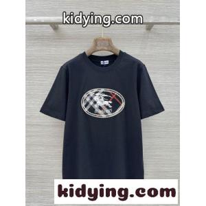 チェック ナイトスタンプ コットンTシャツ バーバリー コピー Tシャツ コピー ブラックkid26LrGP1D
