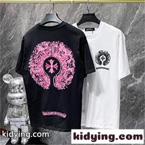 ブラック 半袖Tシャツ Chrome hearts コピーブランド クロムハーツ コピーブランド コピー ピンクバックサークルロゴ クルーネック クロスモチーフ ストリートトップスkidying268bCKTj