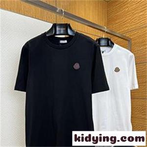 ホワイト ブラック 半袖Tシャツ moncler コピー モンクレール コピー コピー 胸元ロゴワッペン クルーネック 無地調 シンプルカジュアルトップスkidying26aSjimC