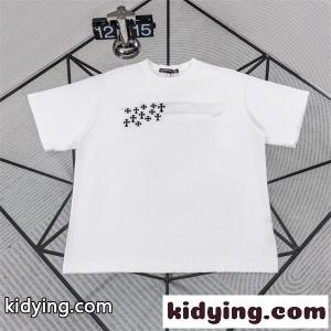 ブラック 半袖カットソー Chrome hearts コピーブランド クロムハーツ コピーブランド コピー バックビッグクロス マルチカラー刺繍調 クルーネック ストリートトップスkidying26WP95by