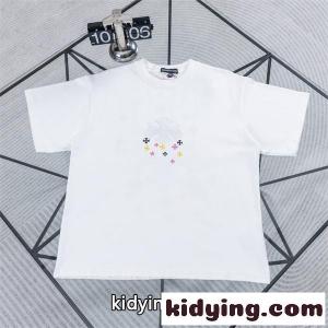 ホワイト 半袖Tシャツ Chrome hearts コピー クロムハーツ コピー コピー 淡色フローラルクロス刺繍風 マルチカラー小クロス クルーネック ボックスシルエットkidying26L9Dmii