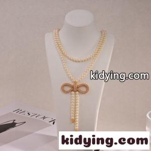 リボンモチーフ 2連パール ロングネックレス クリスチャン・ディオール ブランド コピー ネックレス 偽物kid26bKf8fe