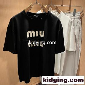 2026新作 miumiu コピー ミュウミュウ コピー コピー ロゴプリント 半袖Tシャツ メンズ クルーネック ブラック オーバーサイズ ストリート カジュアルkidying26515Pze