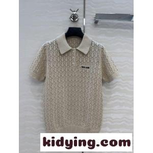 洗練された コットン ポロシャツ ミュウミュウ ブランド コピー ニット コピー ベージュkid26rGHPLz
