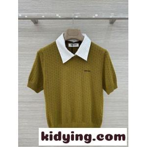 ミュウミュウ ブランド コピー ニット コピー ウール 透かし編み 半袖 ニットトップスkid26TXviOj