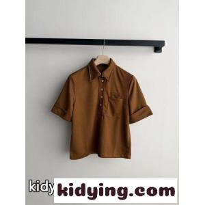 シンプル カジュアル 半袖ポロシャツ ミュウミュウ ブランド コピー Tシャツ コピー ブラウンkid264PbKbC