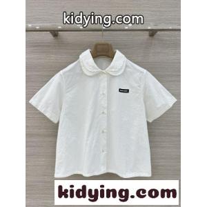 洗練された 可愛い コットンリネン 半袖シャツ ミュウミュウ コピー シャツ コピー ホワイトkid26qSXX1z