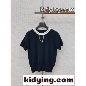 大人 フェミニン レース襟 半袖 ニットトップス ミュウミュウ コピー ニット コピー ブラックkid26Wfeemy