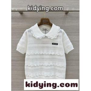 透かし編み ニットポロシャツ ミュウミュウ コピー ニット コピー ホワイトkid26Sbm0TD