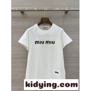 シンプル ロゴ入り コットン ミュウミュウ スーパーコピー Tシャツ コピー ホワイトkid26me8zGz