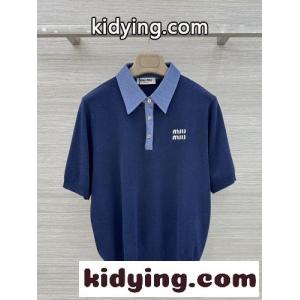 配色 切り替え ポロシャツ ミュウミュウ コピーブランド Tシャツ コピー ブルーkid26SP9Pni