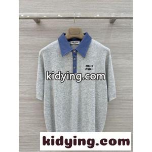 配色 切り替え ポロシャツ ミュウミュウ コピー Tシャツ コピー グレーkid26KvW9va