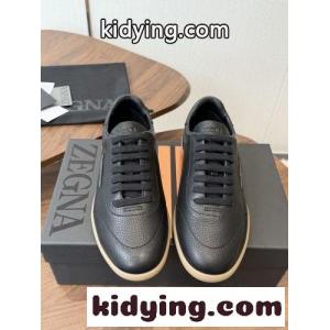 大人カジュアル レザースニーカー エルメネジルド・ゼニア スニーカー 偽物 ブラックkid26X9fCie