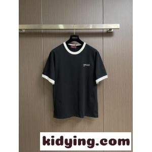 配色 スクリプトロゴ リンガーTシャツ グッチ コピーブランド Tシャツ 偽物 コットン ブラックkid26fqqWja