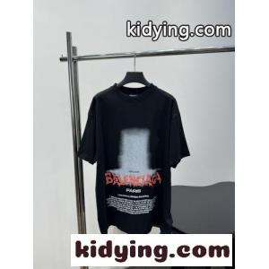 ユニセックス プリント 半袖Tシャツ バレンシアガ コピー Tシャツ 偽物 ブラックkid26rCeGbi