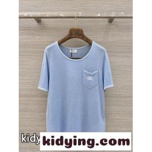 トリオンフ刺繍 クルーネックニットTシャツ セリーヌ コピー Tシャツ 偽物 ブルーkid26n4jiGD