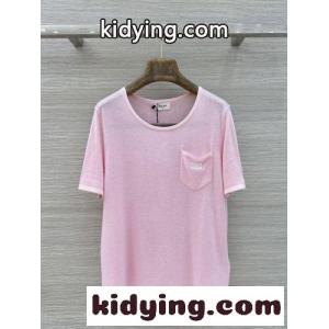トリオンフ刺繍 クルーネックニットTシャツ セリーヌ コピー Tシャツ 偽物 ピンクkid268bqyKD