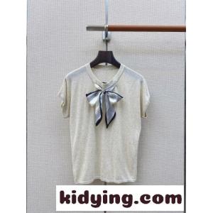 ボウタイ付き ショートスリーブニット クリスチャン・ディオール コピー Tシャツ 偽物 アイボリーkid26STjamu