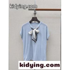 ボウタイ付き ショートスリーブニット クリスチャン・ディオール コピーブランド Tシャツ 偽物 ライトブルーkid261fayyC