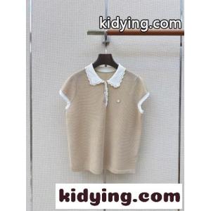 レースカラー バイカラー ニットポロシャツ ミュウミュウ コピーブランド Tシャツ 偽物 ベージュkid26S1b4Hf