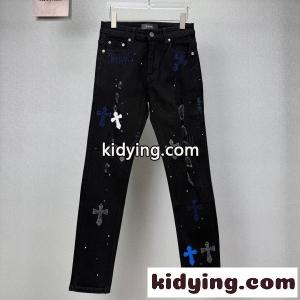 AMIRI アミリ 2026 ペイントダメージラインストーンクロスデザインフレアデニムパンツ ホワイト ユニセックスモデルkidying26em4jOv