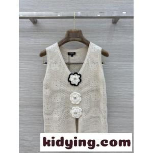 カメリア 透かし編み Vネック ニットベスト シャネル コピー ニット コピー ジレkid264bSn4b